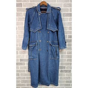 Vintage Long Denim Trench Coat Women's Medium Removable Lining
Winter Western